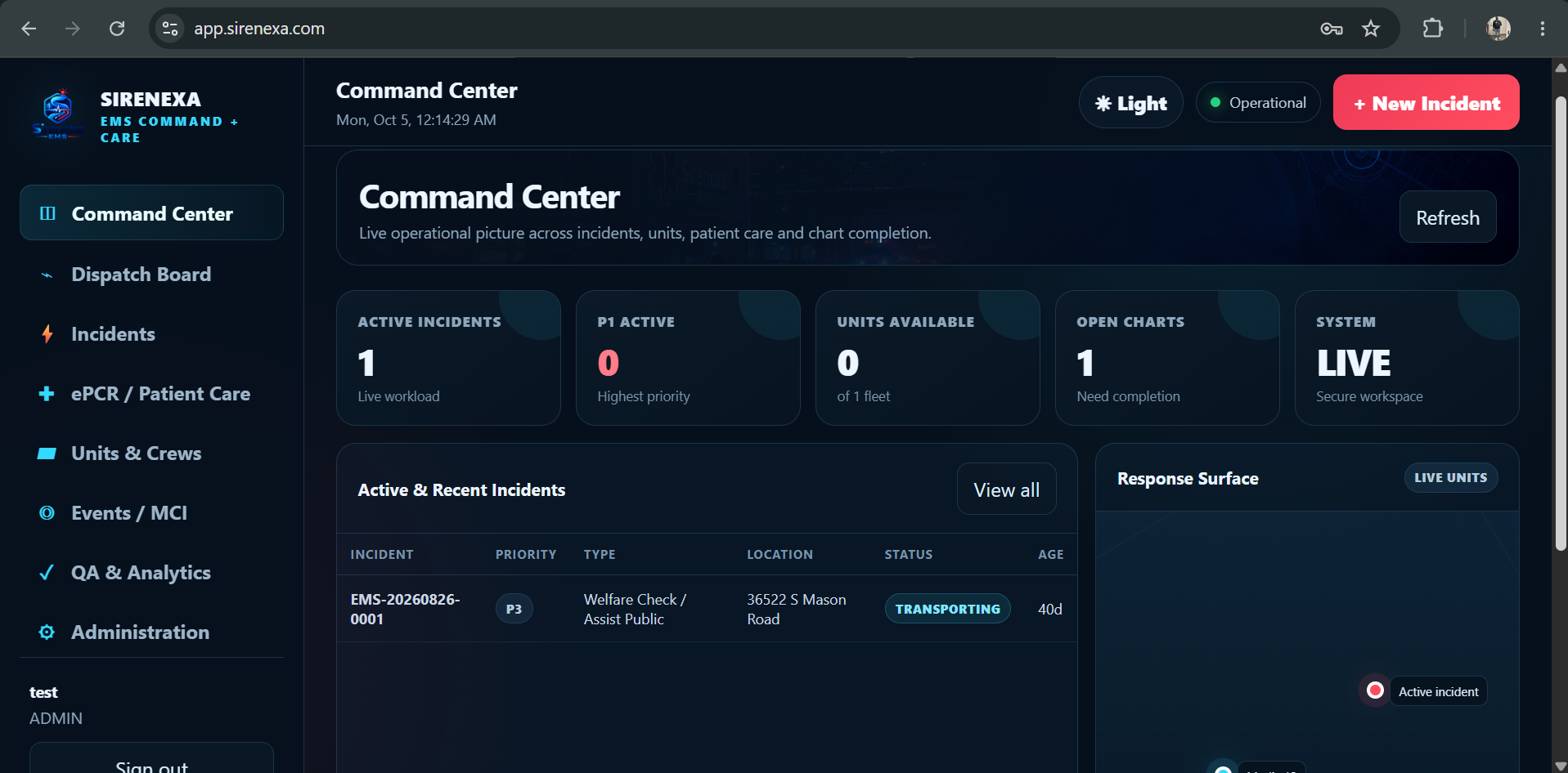 Sirenexa EMS — Application preview
