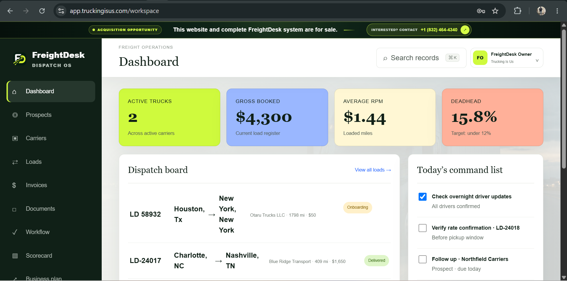 TruckingIsUs / FreightDesk — Application preview